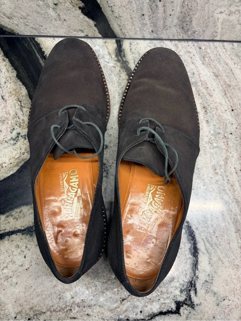 Salvatore Ferragamo Men’s Black Suede Derby Shoes 9.5 2E US 10.5 Vibram Italy